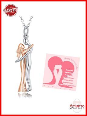925 Sterling Silver Hug Necklace Women Couple Hugging Pendant Jewelry